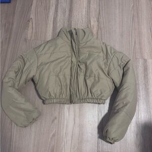 SHEIN Women's Cropped Puffer Jacket - Tan